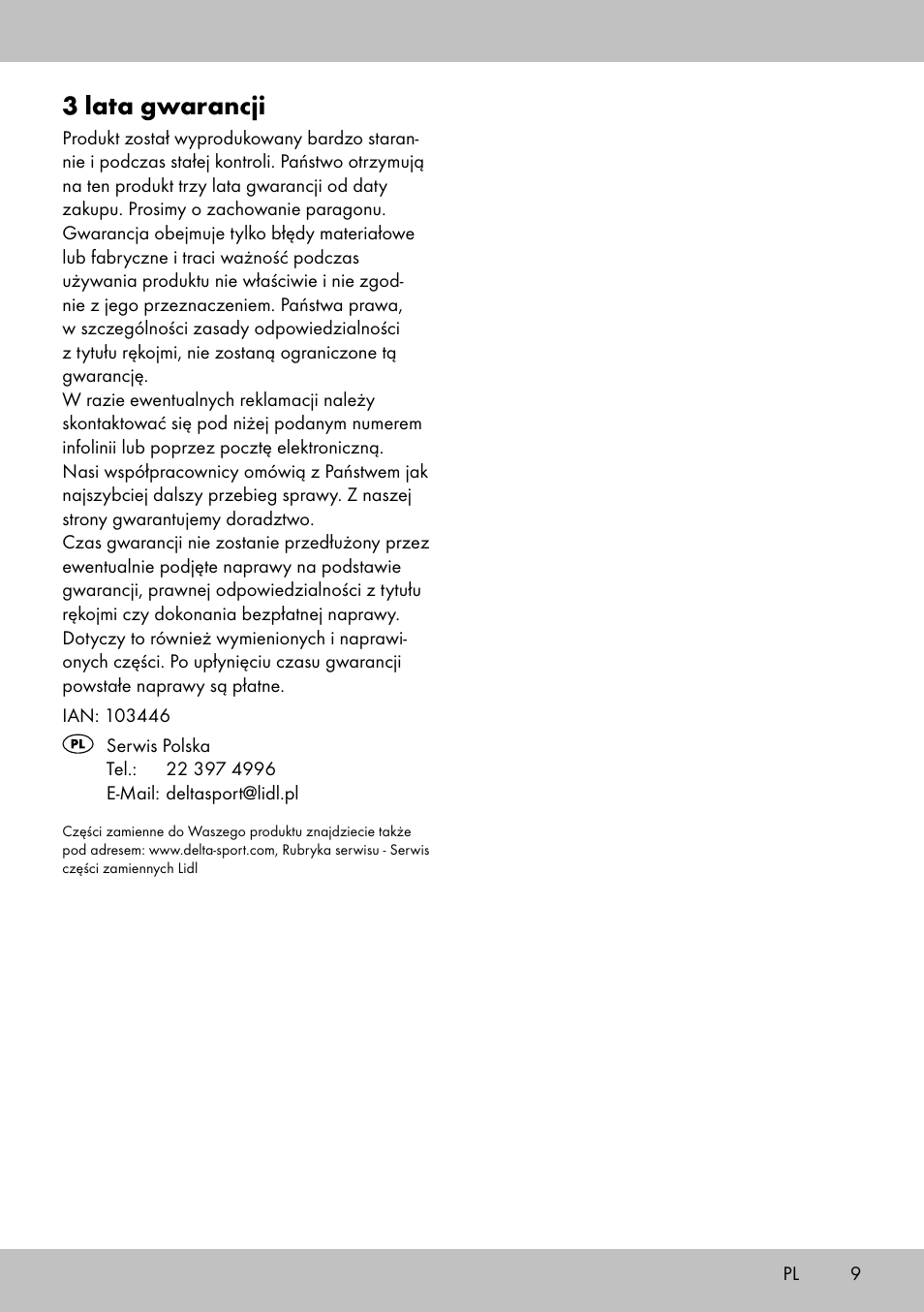 3 lata gwarancji | Florabest GP-1718 User Manual | Page 9 / 20