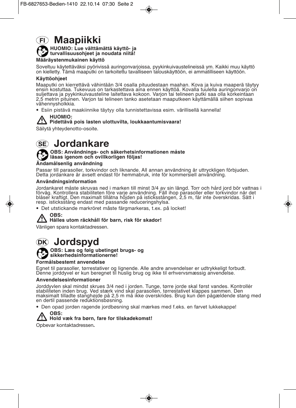 Jordspyd, Jordankare, Maapiikki | Florabest Ground Anchor User Manual | Page 2 / 4