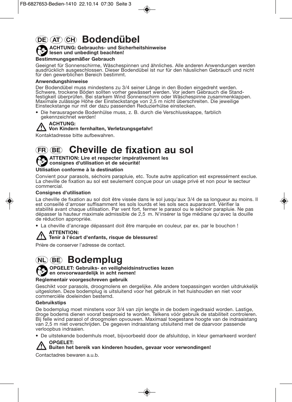 Bodendübel, Cheville de fixation au sol, Bodemplug | Florabest Ground Anchor User Manual | Page 3 / 4