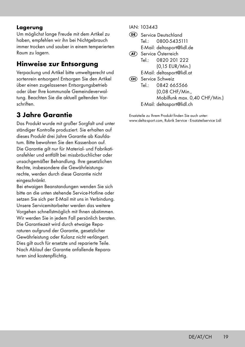 Hinweise zur entsorgung, 3 jahre garantie | Florabest GT-1719 User Manual | Page 17 / 18