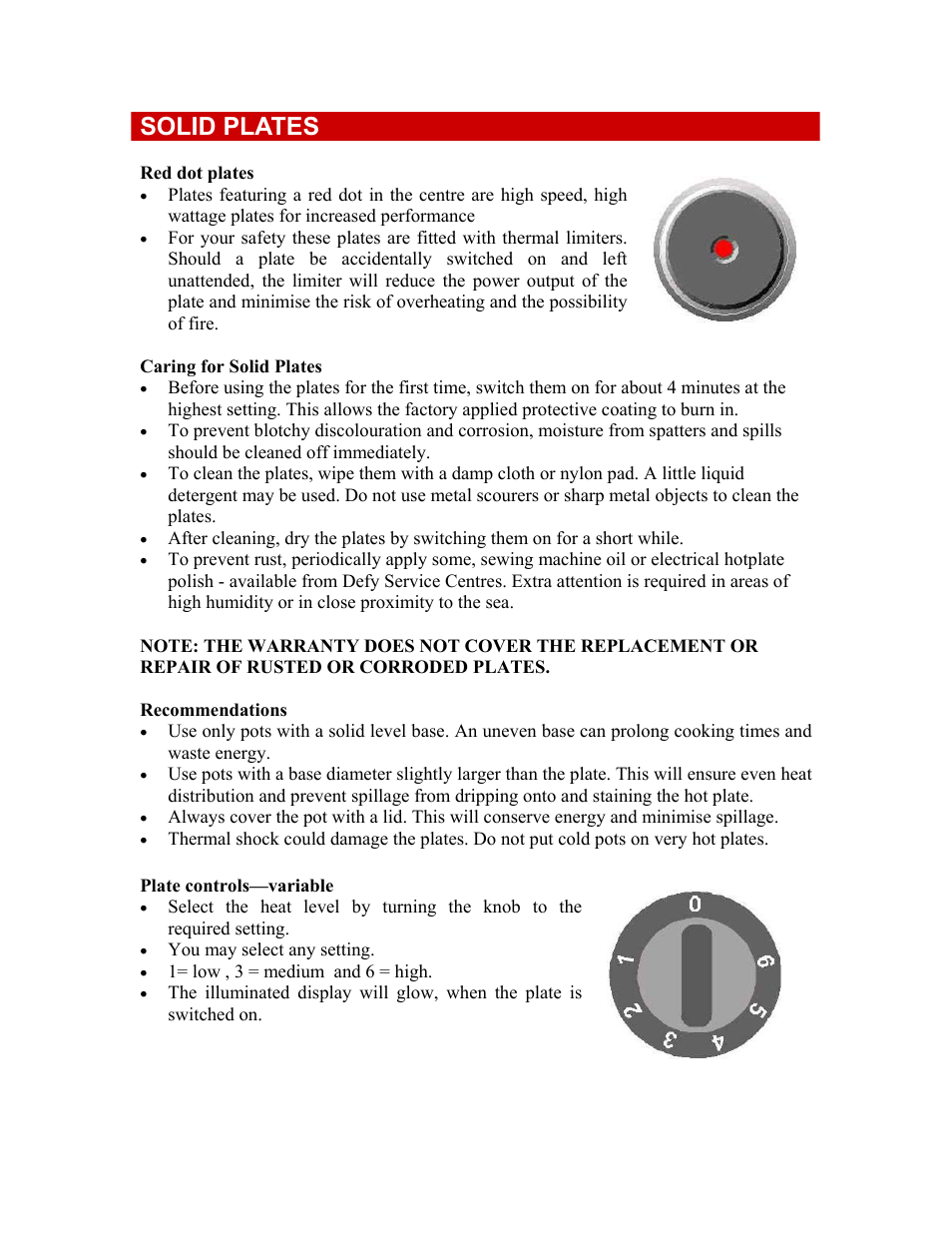 Solid plates | Defy Appliances 835 User Manual | Page 9 / 12