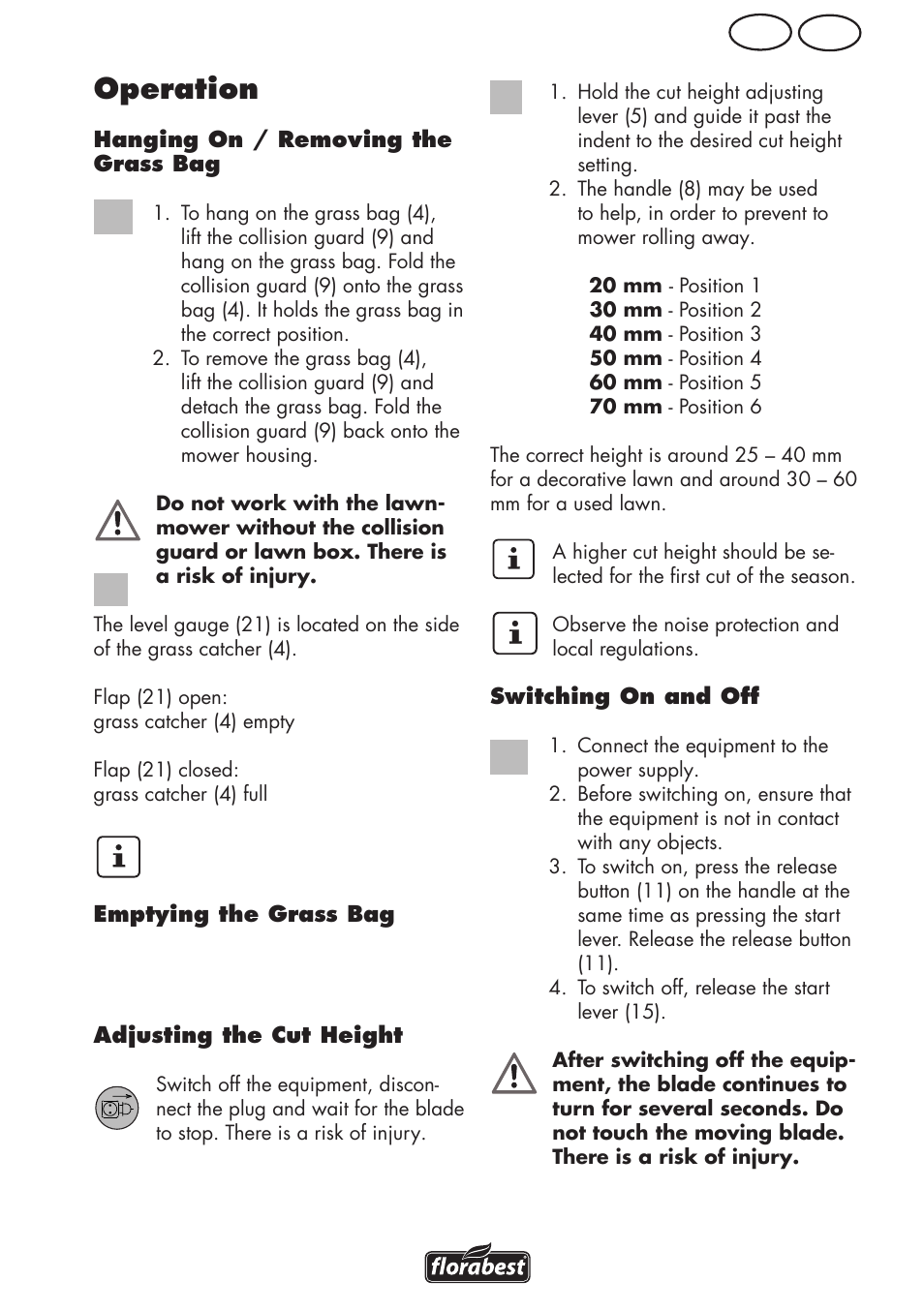 Operation, Ie gb | Florabest FRM 1800 B2 User Manual | Page 11 / 64