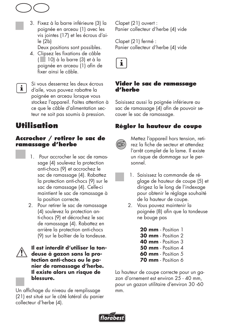 Utilisation, Be fr c | Florabest FRM 1800 B2 User Manual | Page 24 / 64