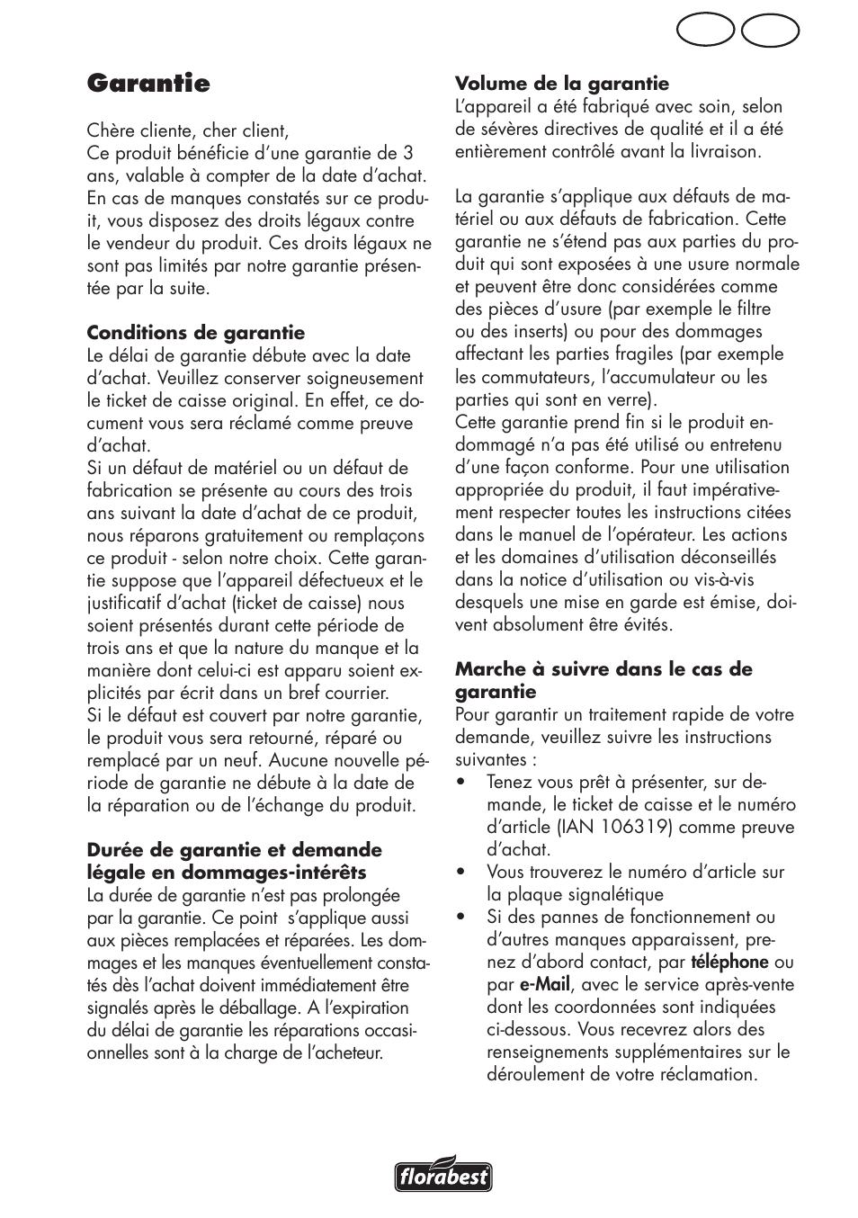 Be fr garantie | Florabest FRM 1800 B2 User Manual | Page 29 / 64