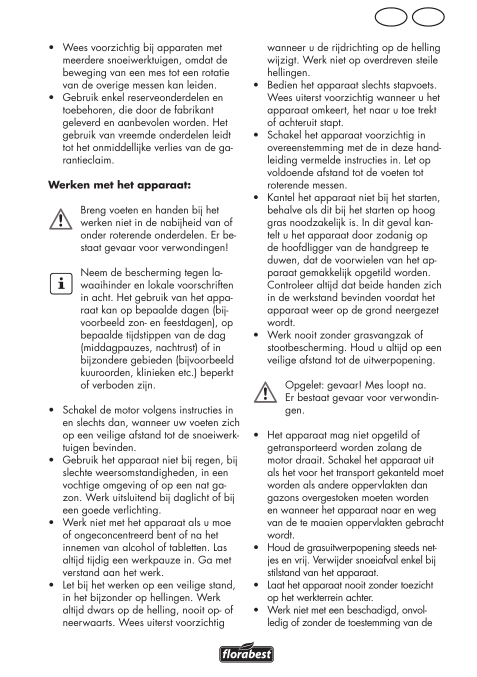 Be nl | Florabest FRM 1800 B2 User Manual | Page 35 / 64