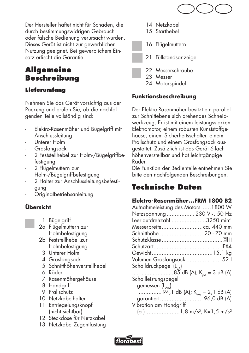 Ch at de, Allgemeine beschreibung, Technische daten | Florabest FRM 1800 B2 User Manual | Page 45 / 64