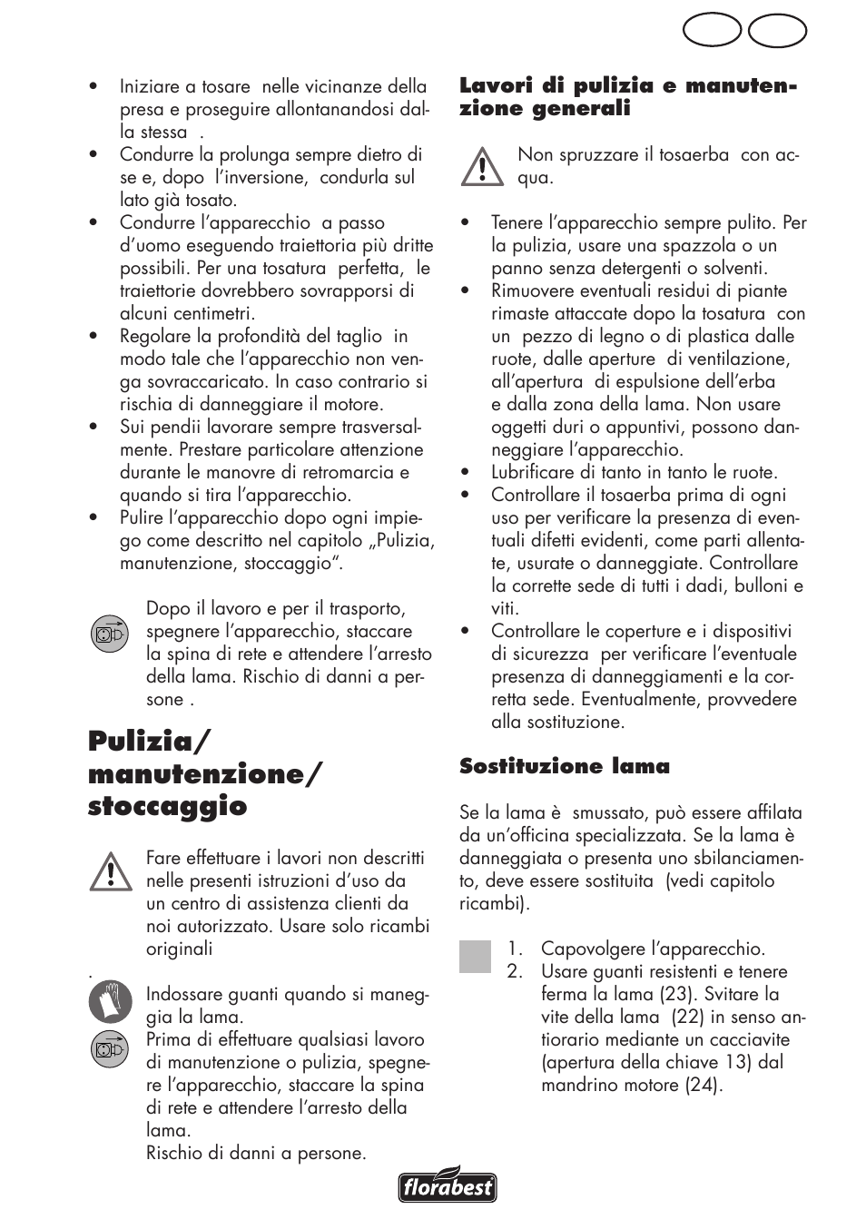 Pulizia/ manutenzione/ stoccaggio, Mt it | Florabest FRM 1800 B2 User Manual | Page 13 / 52