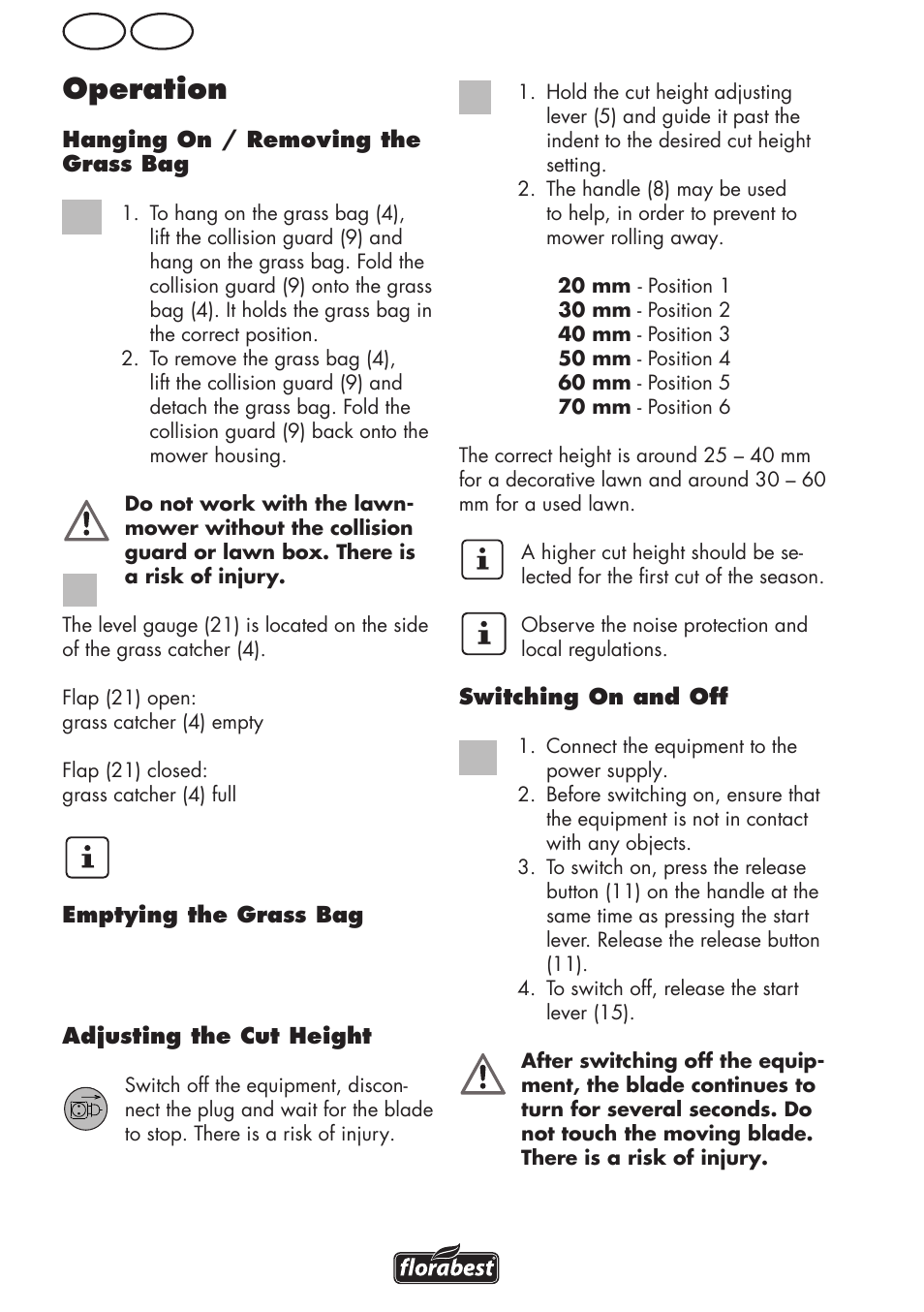 Operation, Gb mt | Florabest FRM 1800 B2 User Manual | Page 24 / 52