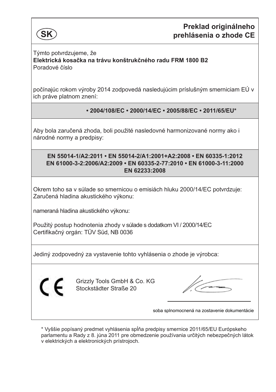 Preklad originálneho prehlásenia o zhode ce | Florabest FRM 1800 B2 User Manual | Page 101 / 108