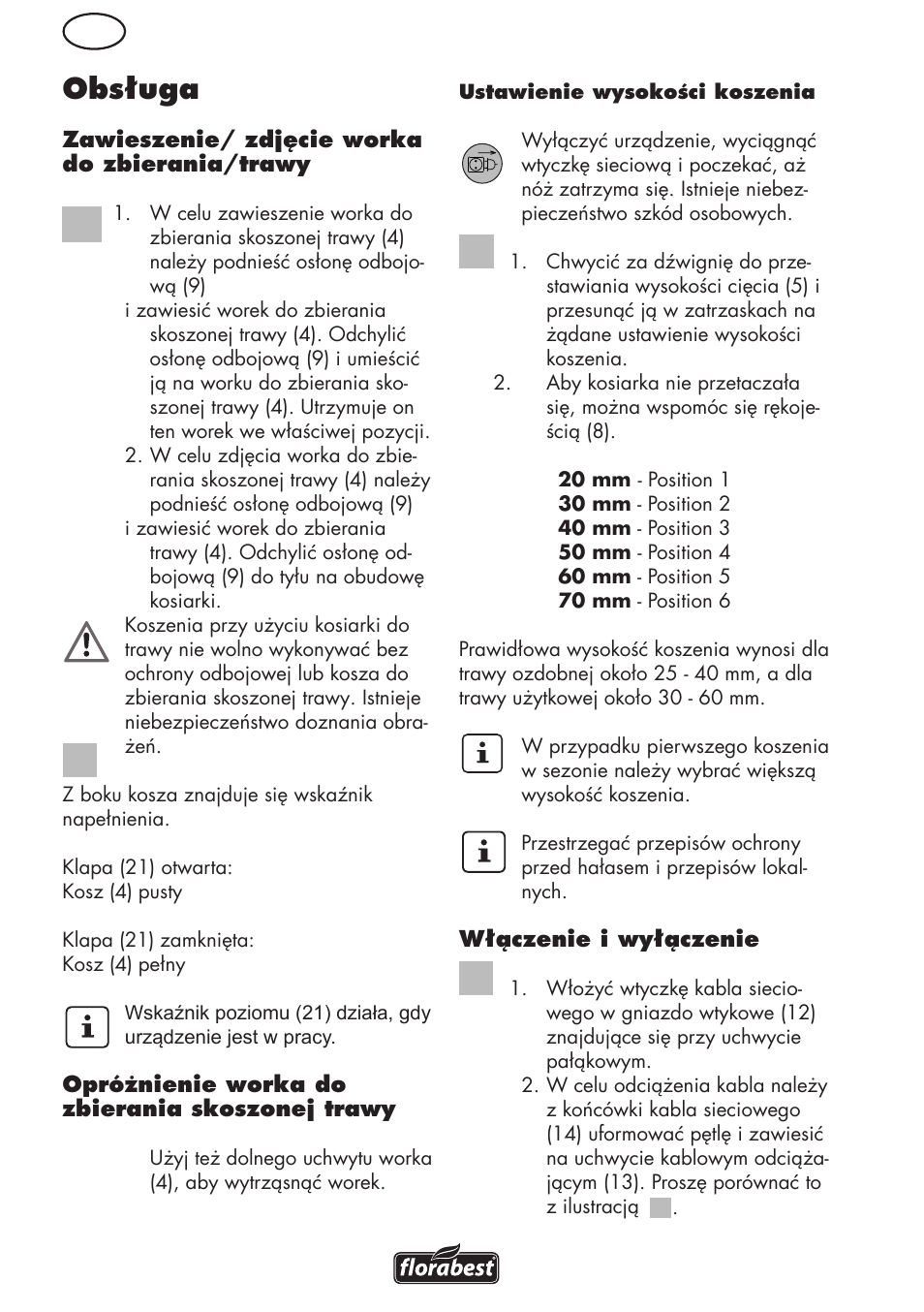 Obsługa | Florabest FRM 1800 B2 User Manual | Page 24 / 108