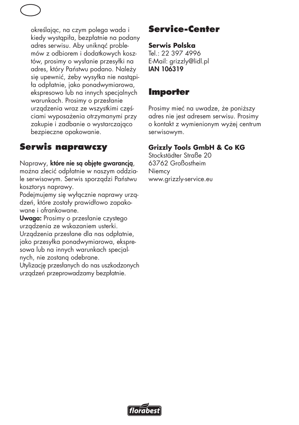 Serwis naprawczy, Service-center, Importer | Florabest FRM 1800 B2 User Manual | Page 30 / 108
