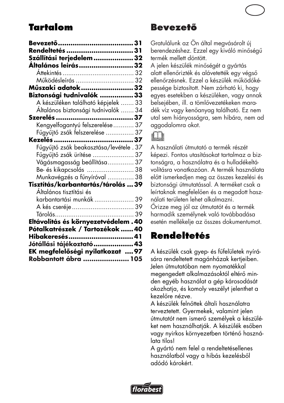 Tartalom, Bevezető, Rendeltetés | Florabest FRM 1800 B2 User Manual | Page 31 / 108