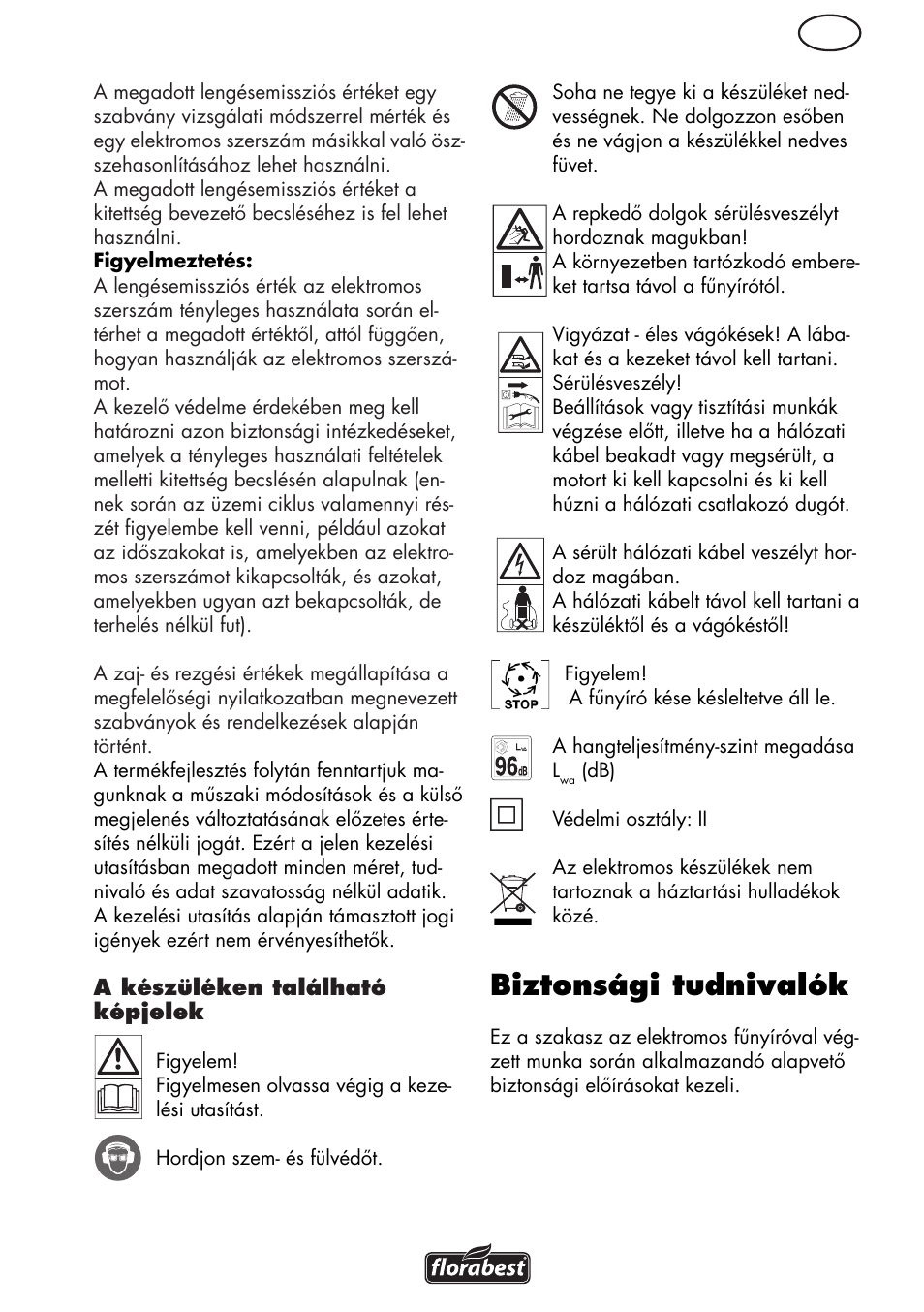 Biztonsági tudnivalók | Florabest FRM 1800 B2 User Manual | Page 33 / 108