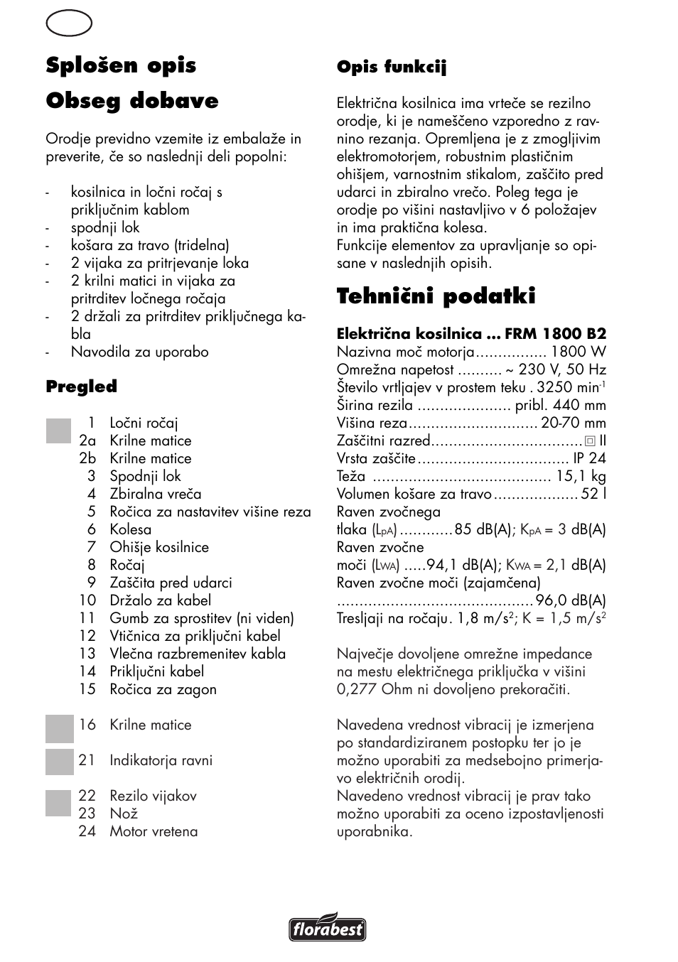 Tehnični podatki, Splošen opis obseg dobave | Florabest FRM 1800 B2 User Manual | Page 46 / 108