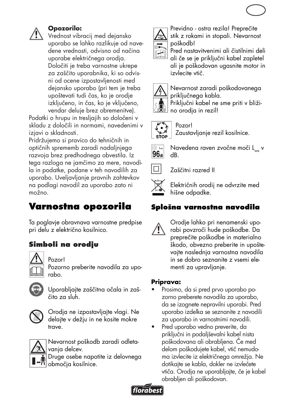 Varnostna opozorila | Florabest FRM 1800 B2 User Manual | Page 47 / 108