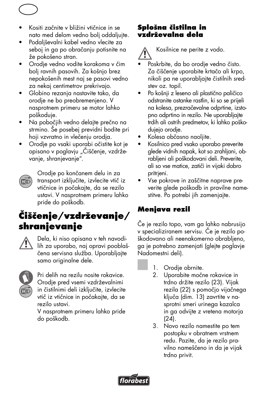 Čiščenje/vzdrževanje/ shranjevanje | Florabest FRM 1800 B2 User Manual | Page 52 / 108