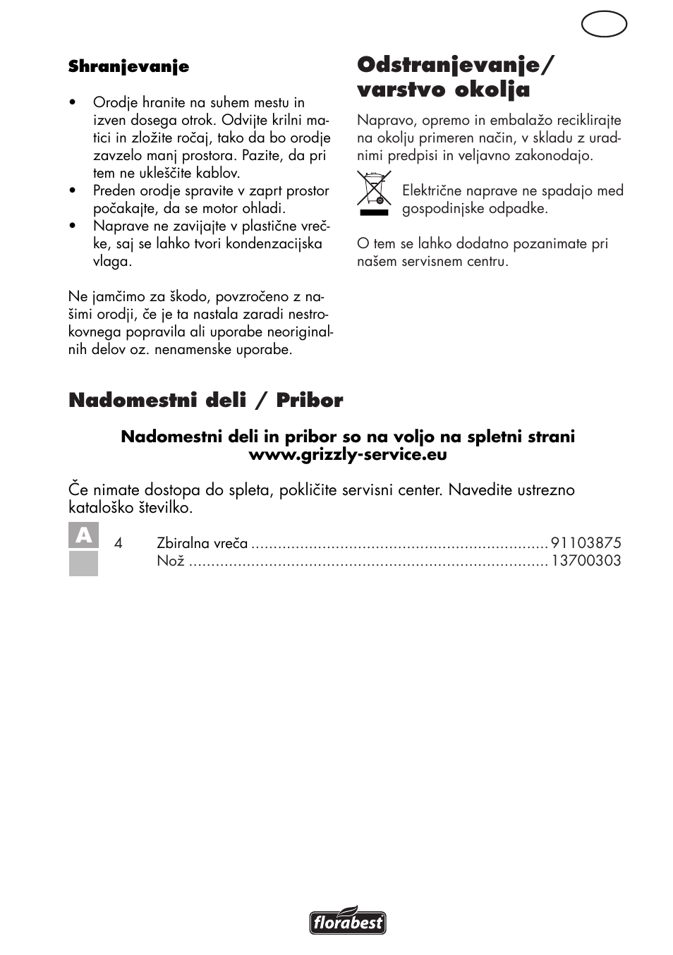 Odstranjevanje/ varstvo okolja, Nadomestni deli / pribor | Florabest FRM 1800 B2 User Manual | Page 53 / 108
