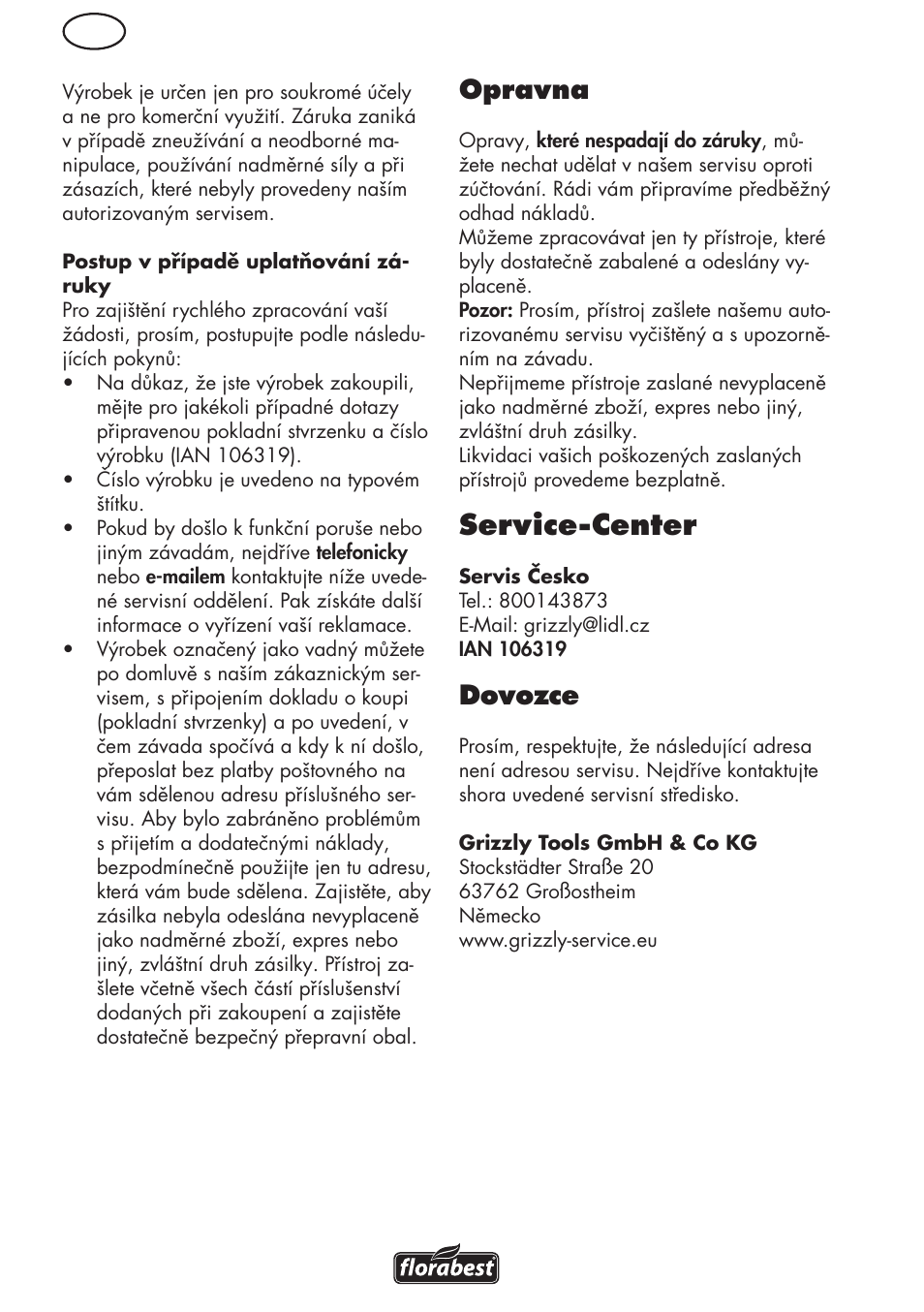 Service-center, Opravna, Dovozce | Florabest FRM 1800 B2 User Manual | Page 68 / 108