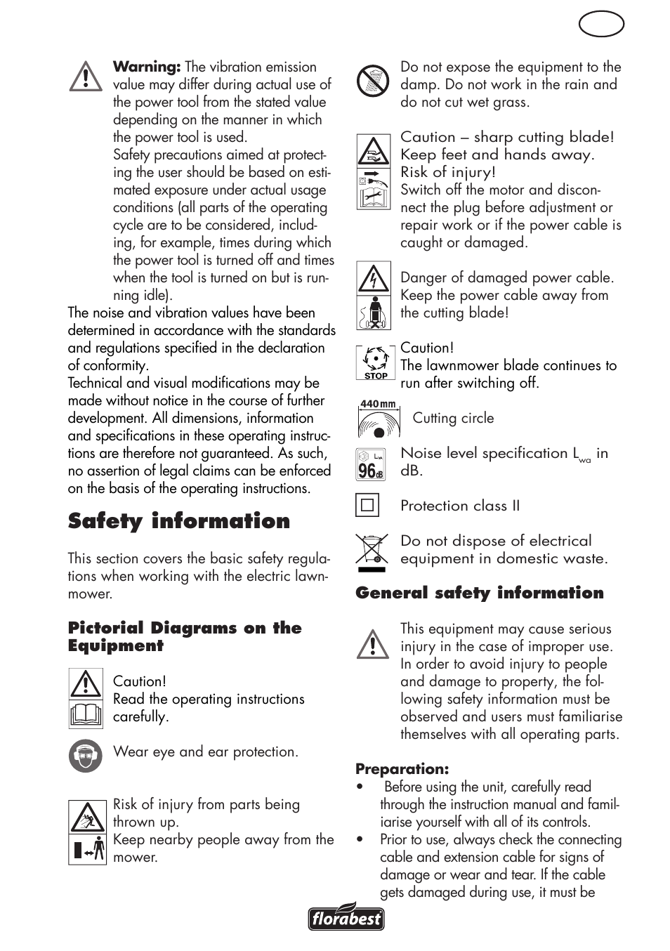 Safety information | Florabest FRM 1800 B2 User Manual | Page 7 / 108