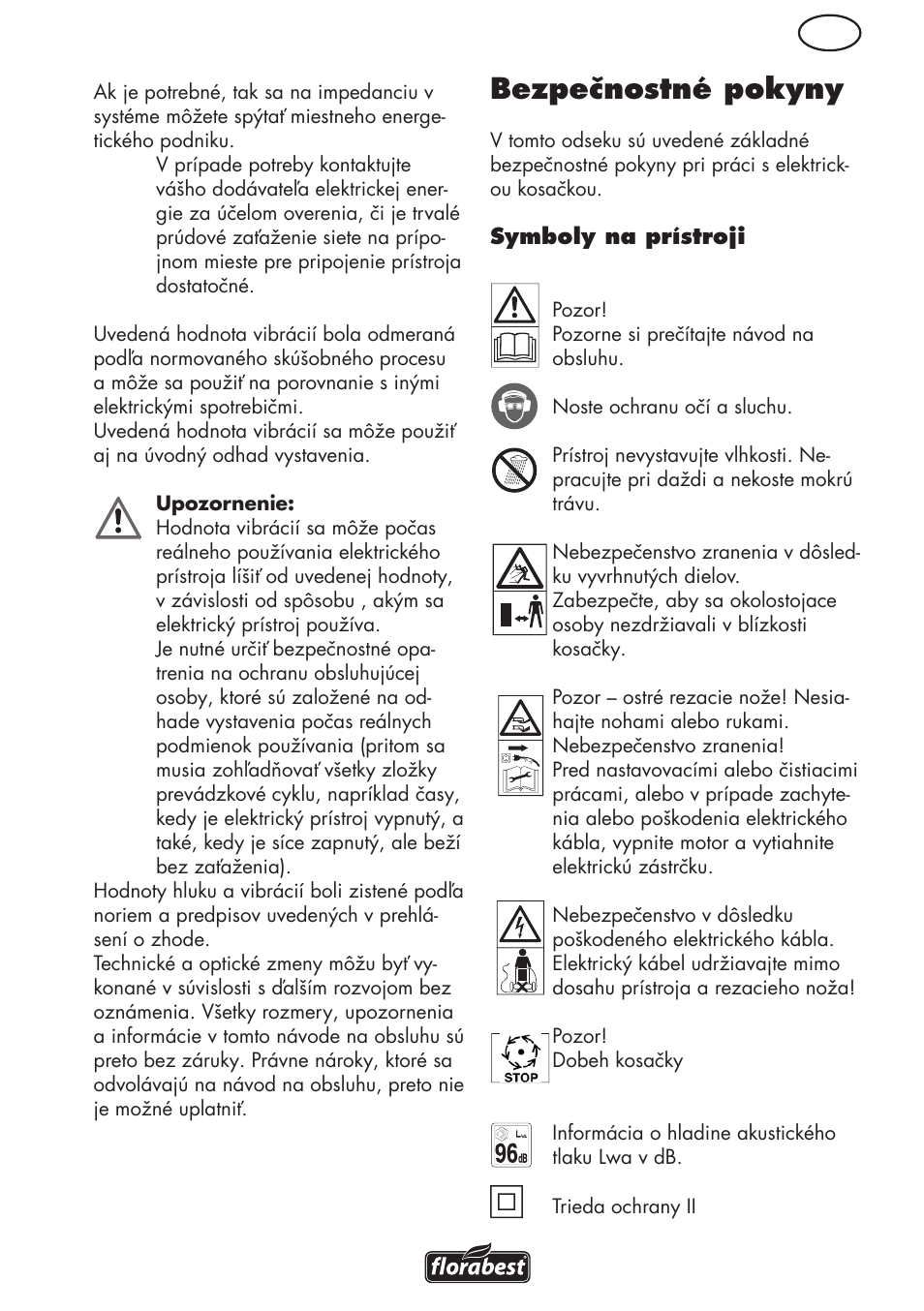 Bezpečnostné pokyny | Florabest FRM 1800 B2 User Manual | Page 71 / 108