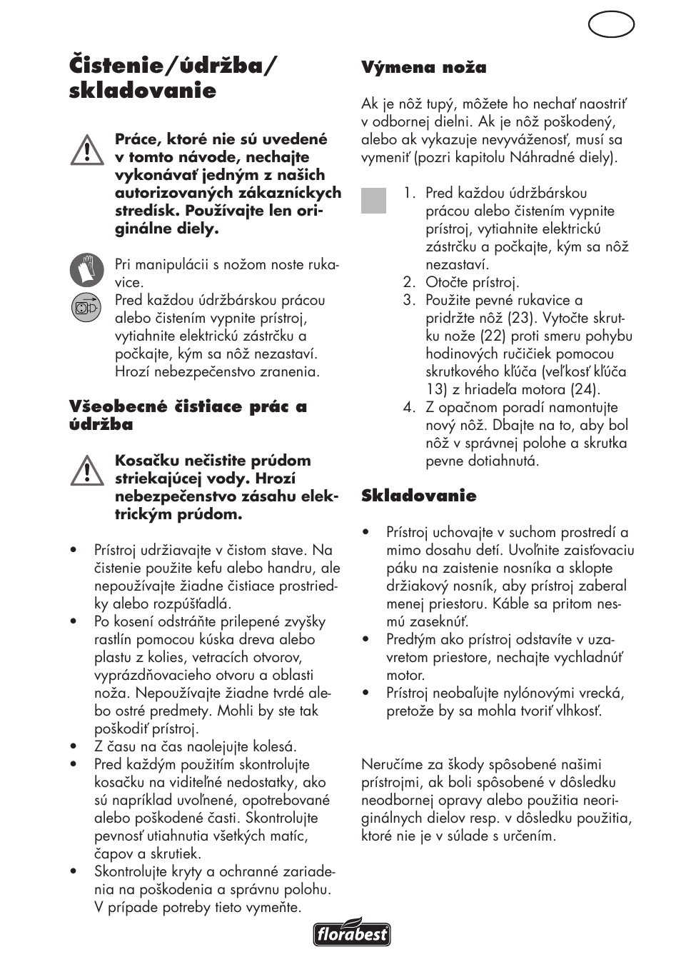 Čistenie/údržba/ skladovanie | Florabest FRM 1800 B2 User Manual | Page 77 / 108