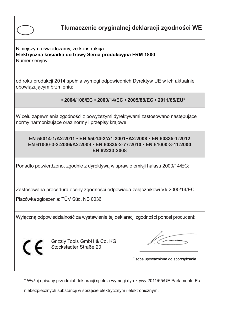 Tłumaczenie oryginalnej deklaracji zgodności we | Florabest FRM 1800 B2 User Manual | Page 96 / 108