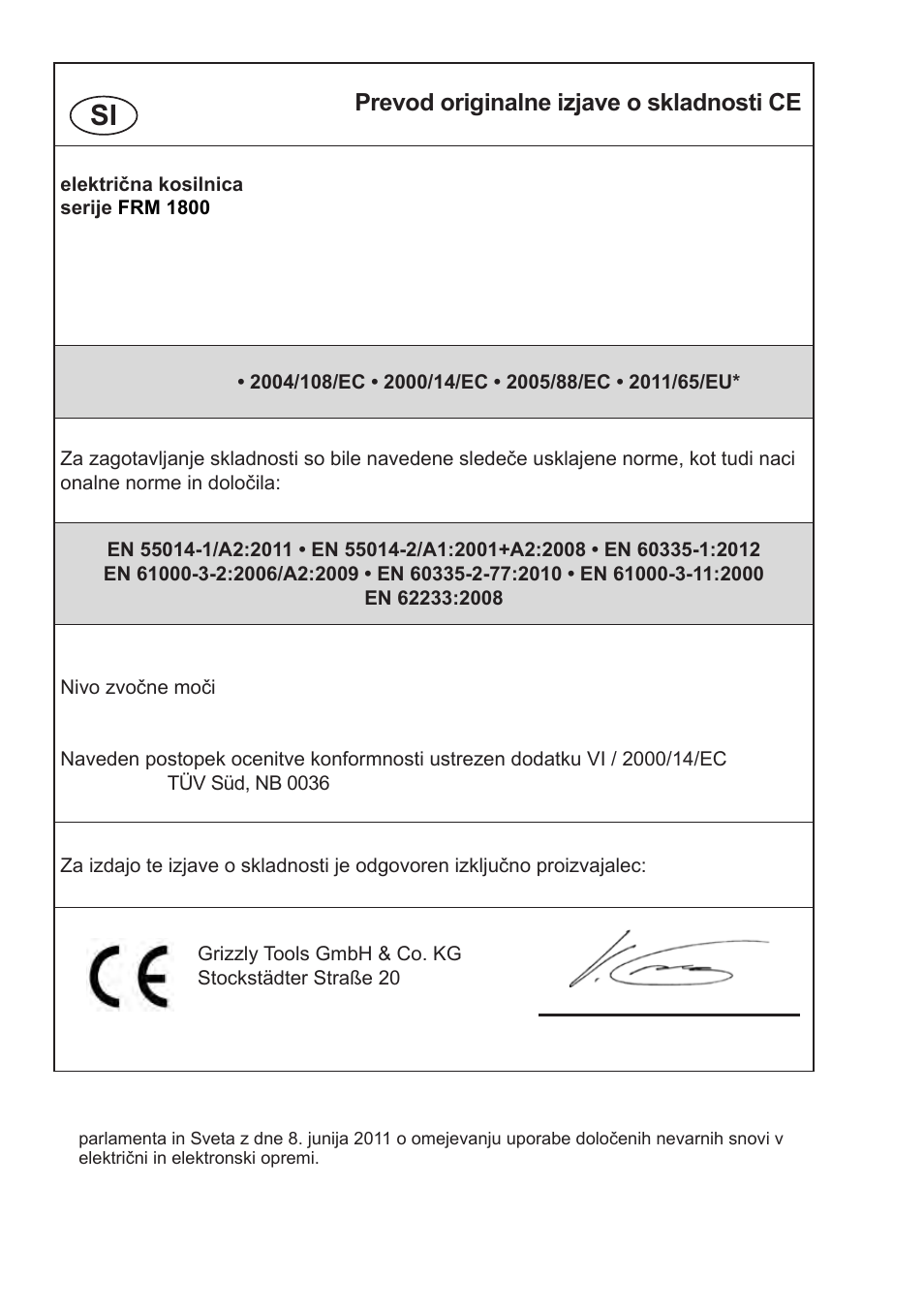 Prevod originalne izjave o skladnosti ce | Florabest FRM 1800 B2 User Manual | Page 98 / 108