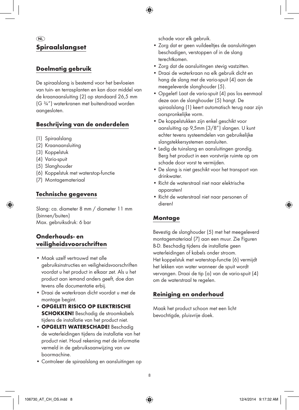 Spiraalslangset | Florabest 106730-14-01 User Manual | Page 8 / 12