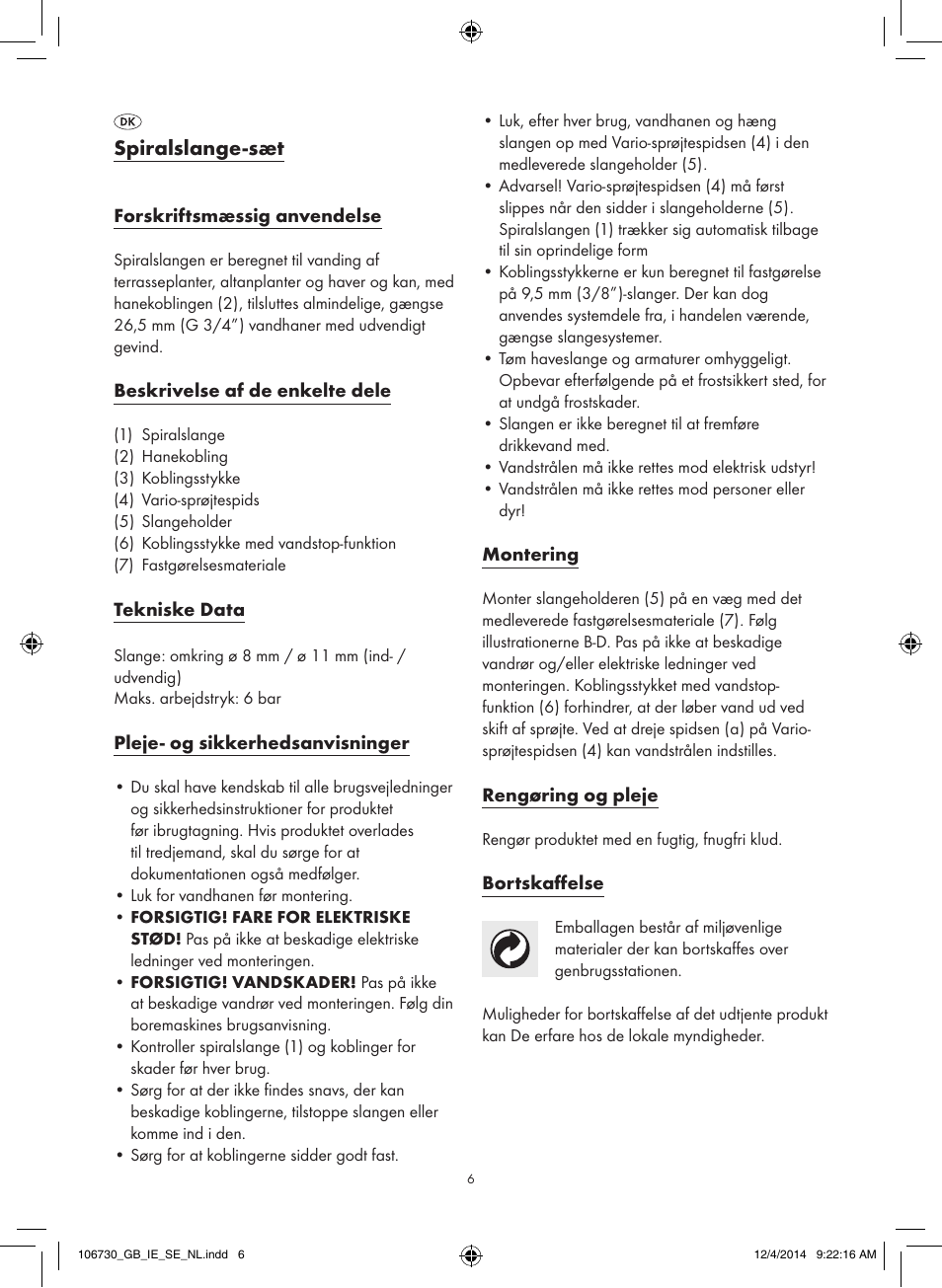Spiralslange-sæt | Florabest 106730-14-01 User Manual | Page 6 / 15