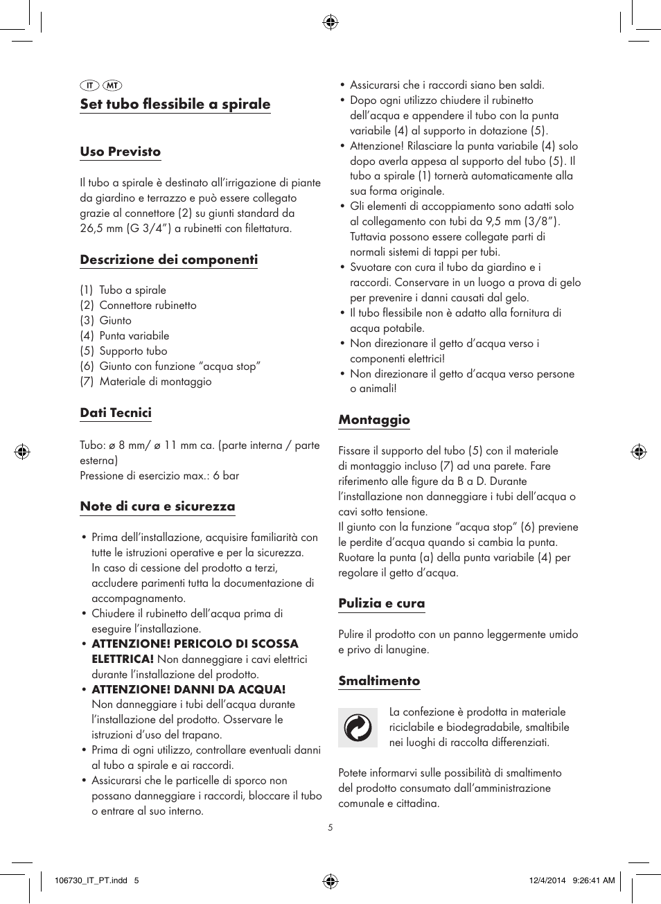 Set tubo flessibile a spirale | Florabest 106730-14-01 User Manual | Page 5 / 13