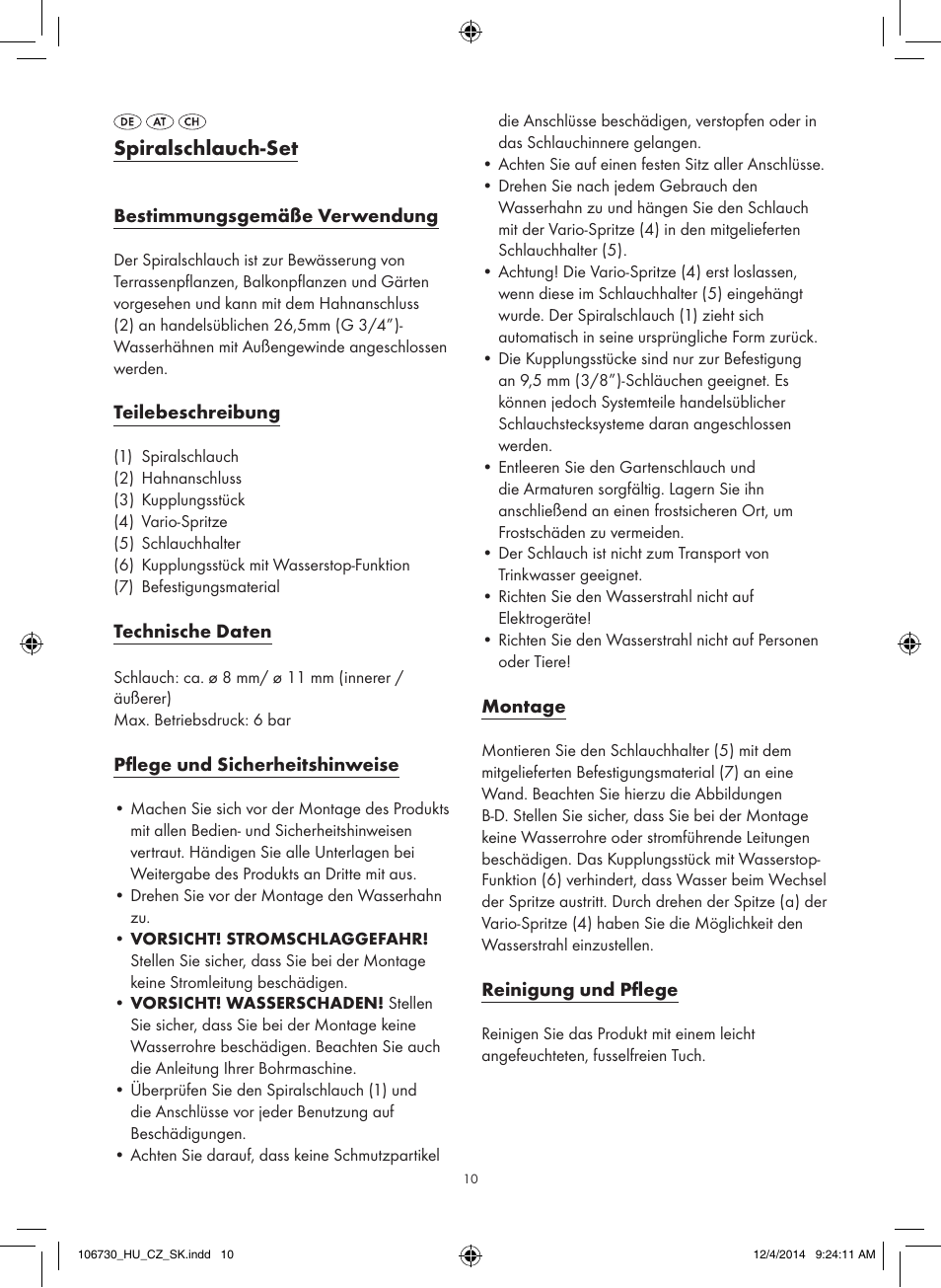 Spiralschlauch-set | Florabest 106730-14-01 User Manual | Page 10 / 14
