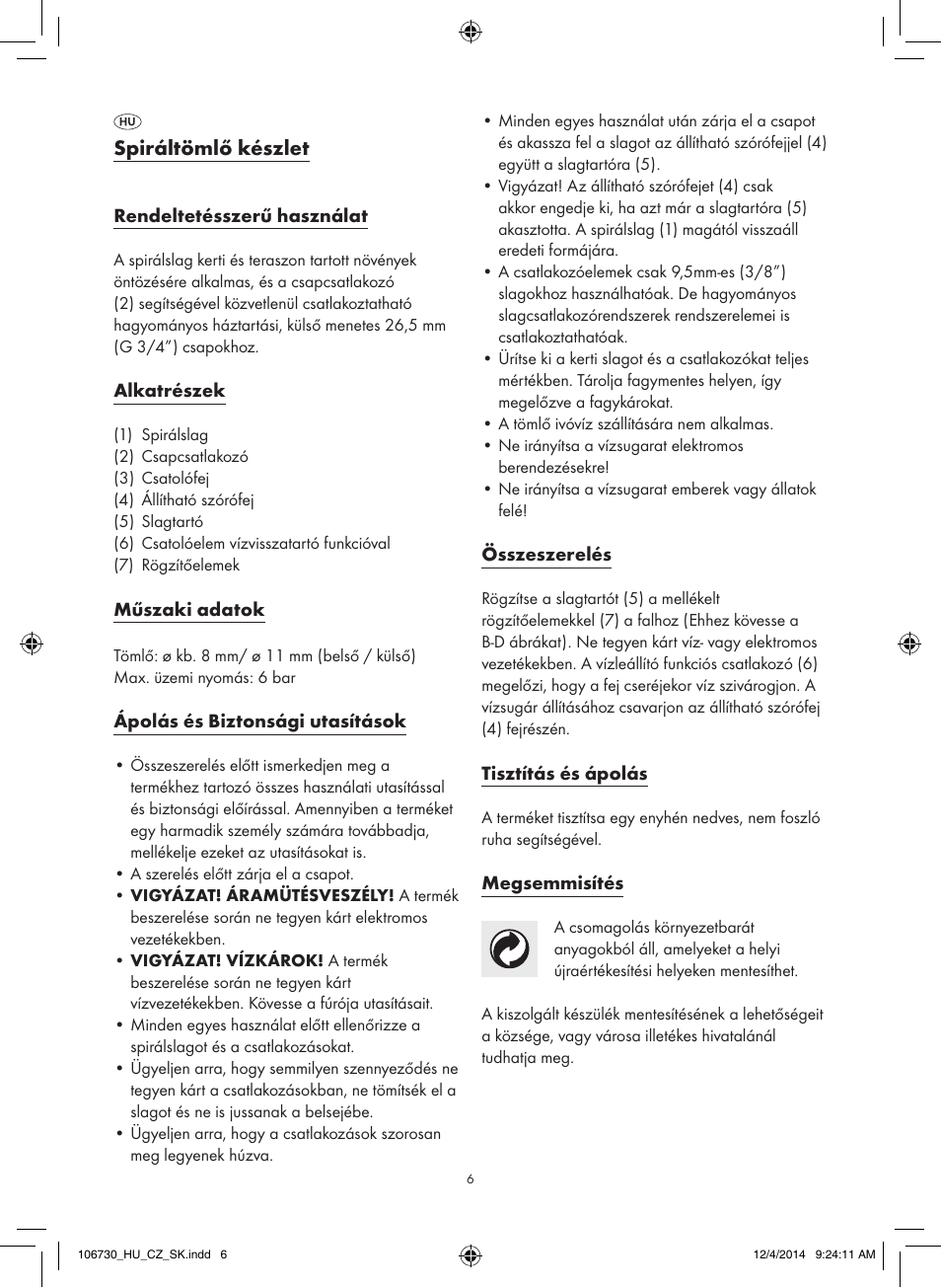 Spiráltömlő készlet | Florabest 106730-14-01 User Manual | Page 6 / 14