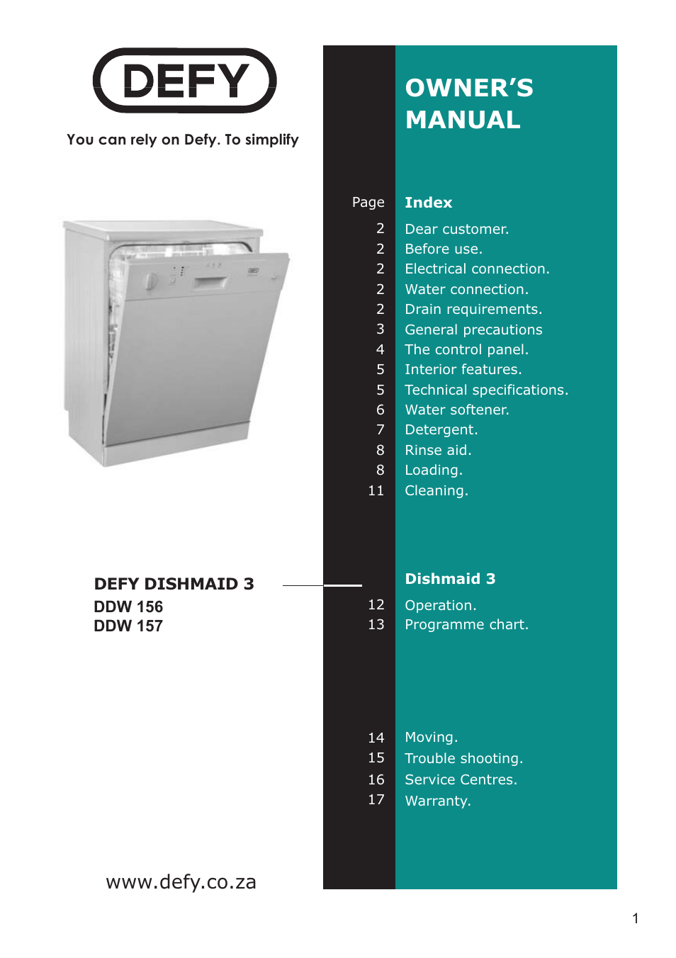 Defy Appliances DDW 157 User Manual | 18 pages