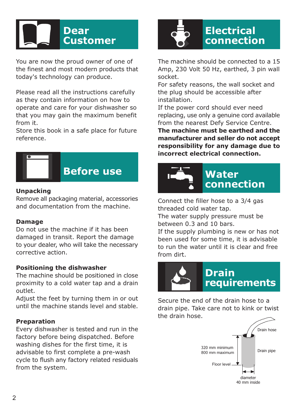 Defy Appliances DDW 157 User Manual | Page 2 / 18