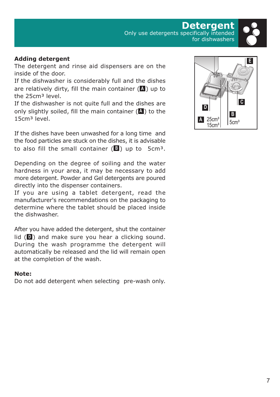 Detergent | Defy Appliances DDW 157 User Manual | Page 7 / 18