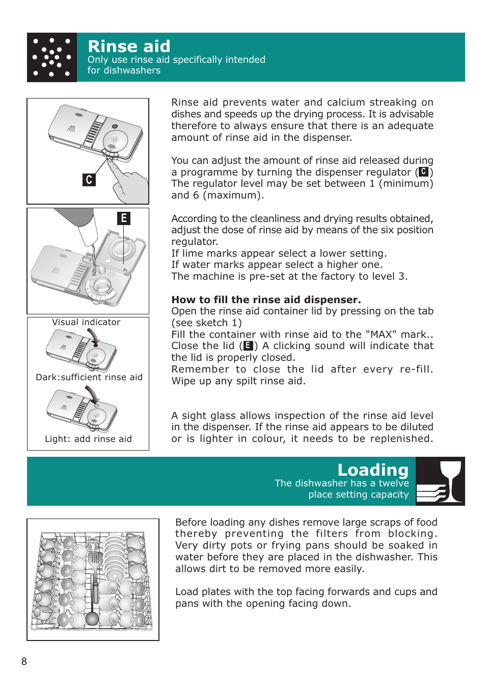 Rinse aid, Loading | Defy Appliances DDW 157 User Manual | Page 8 / 18