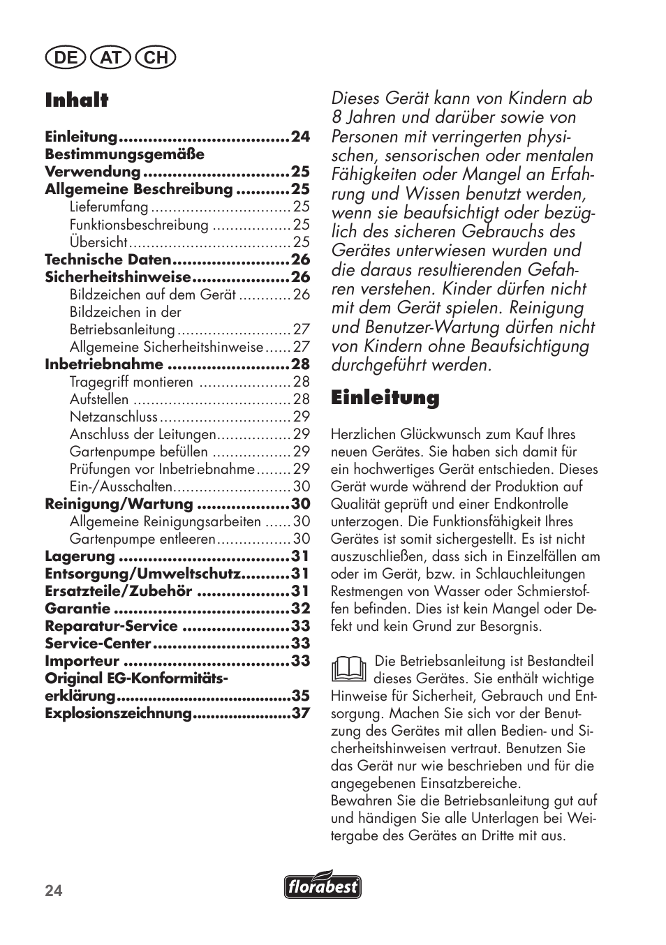 Einleitung, Inhalt | Florabest FGPS 1100 B2 User Manual | Page 24 / 40