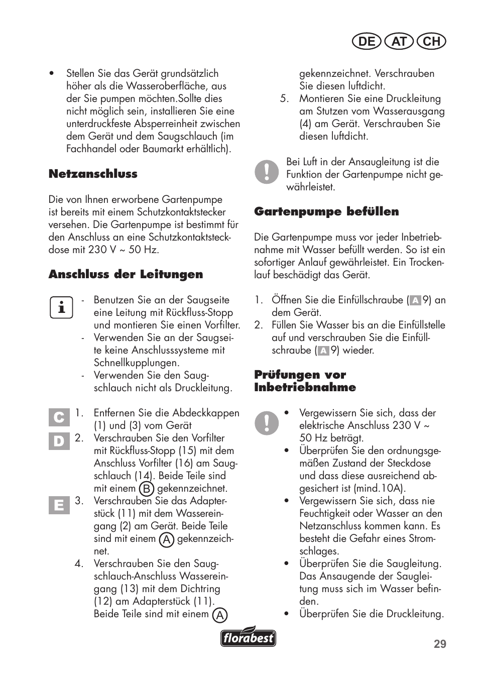 De at ch | Florabest FGPS 1100 B2 User Manual | Page 29 / 40