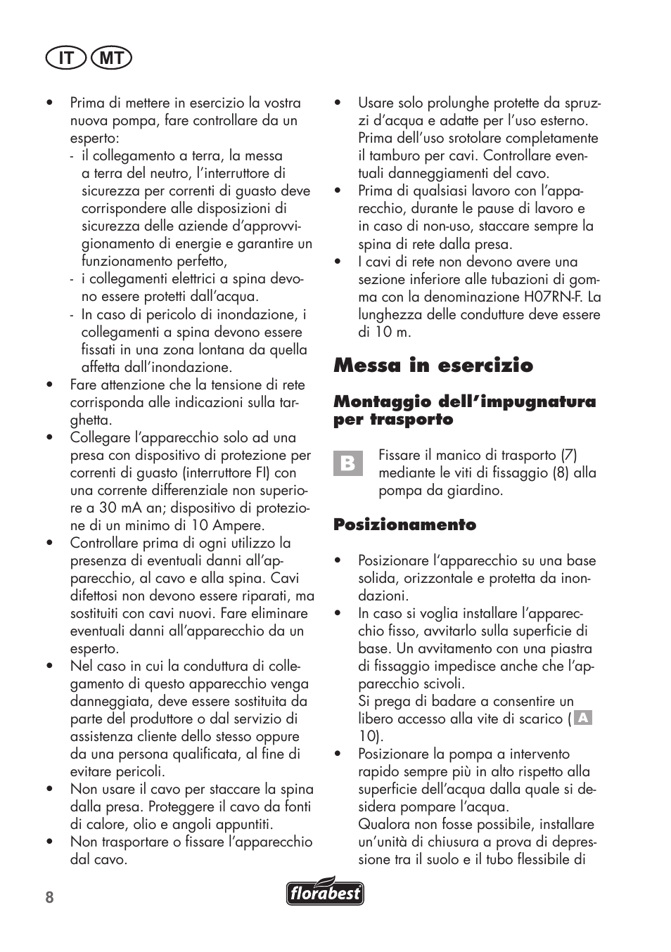Messa in esercizio, It mt | Florabest FGPS 1100 B2 User Manual | Page 8 / 40