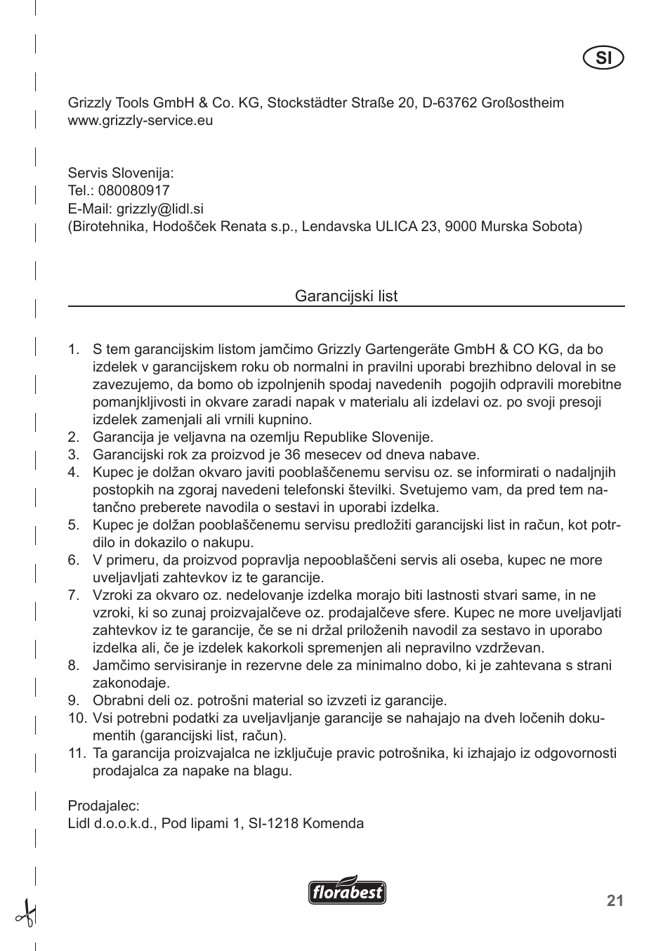 Florabest FGPS 1100 B2 User Manual | Page 21 / 60