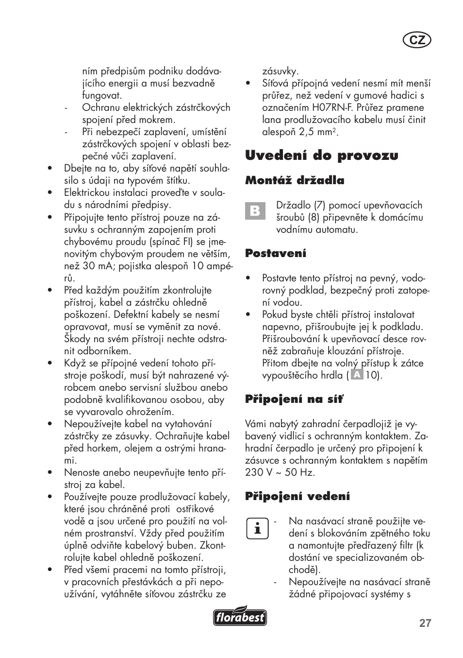 Uvedení do provozu | Florabest FGPS 1100 B2 User Manual | Page 27 / 60