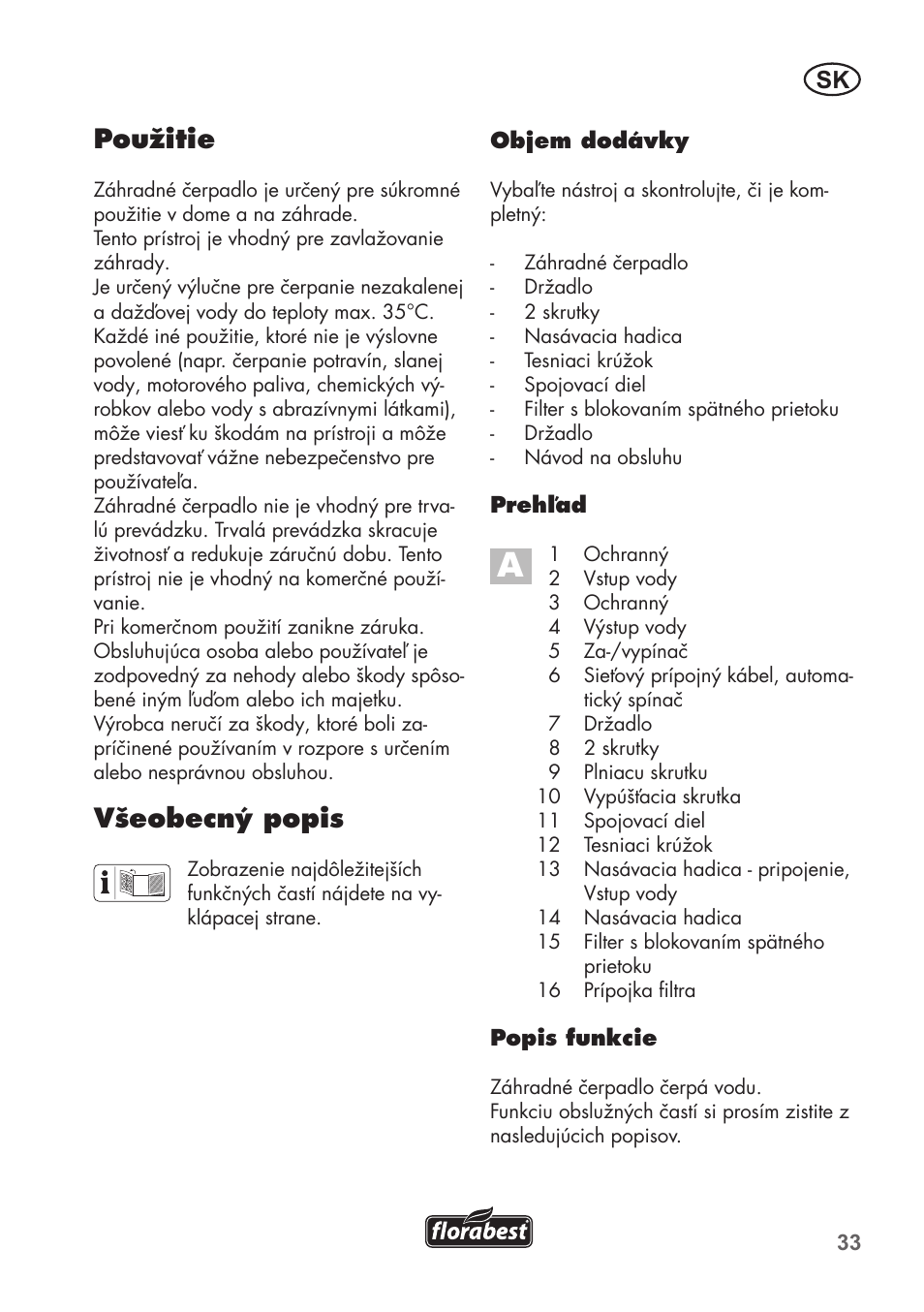 Použitie, Všeobecný popis | Florabest FGPS 1100 B2 User Manual | Page 33 / 60