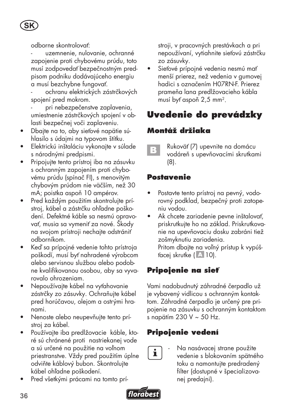 Uvedenie do prevádzky | Florabest FGPS 1100 B2 User Manual | Page 36 / 60