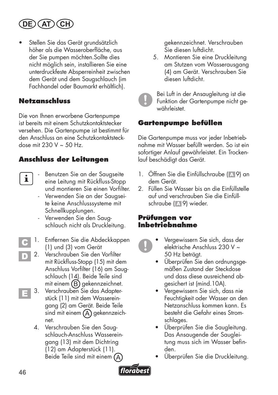 De at ch | Florabest FGPS 1100 B2 User Manual | Page 46 / 60