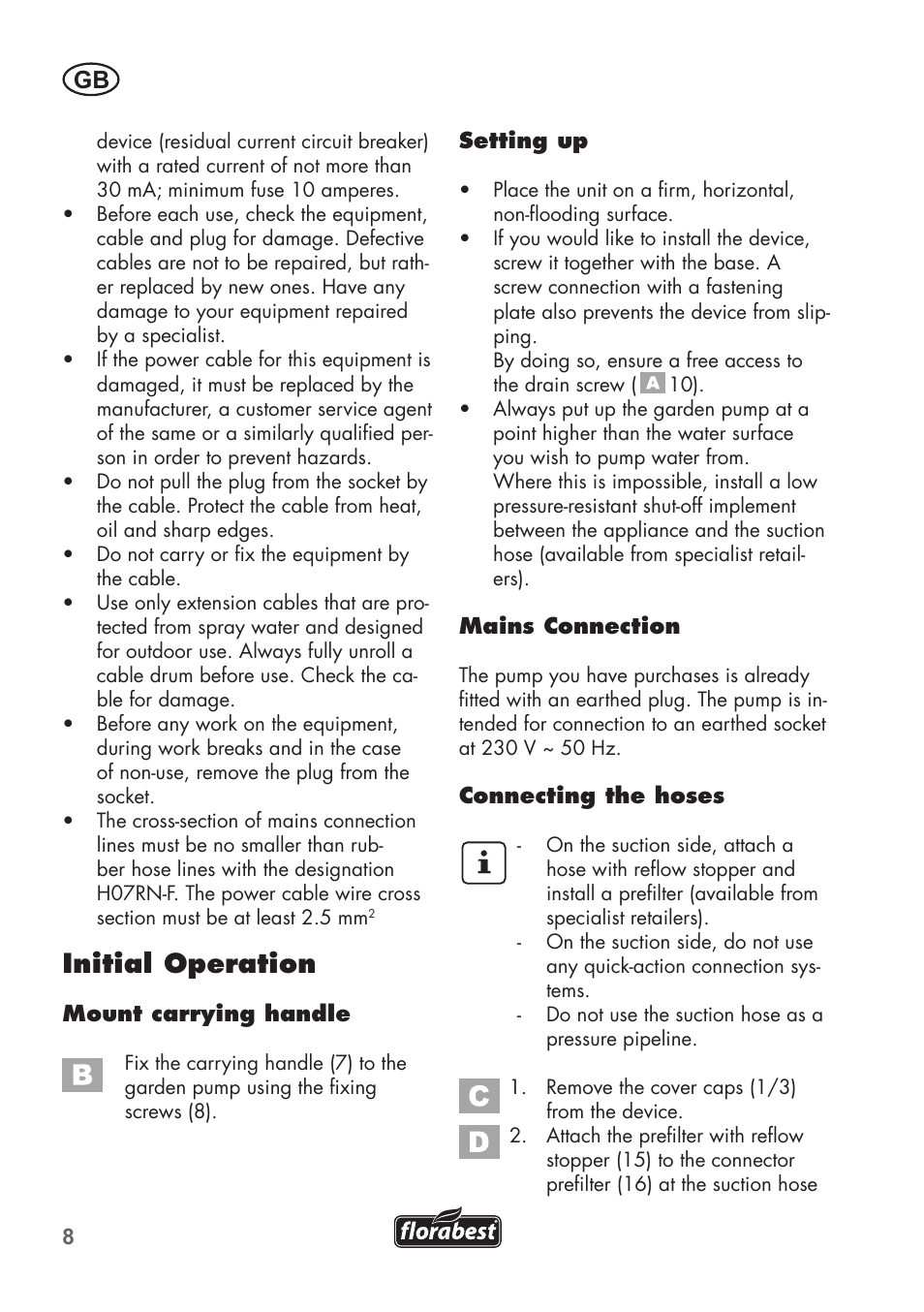 Initial operation | Florabest FGPS 1100 B2 User Manual | Page 8 / 60