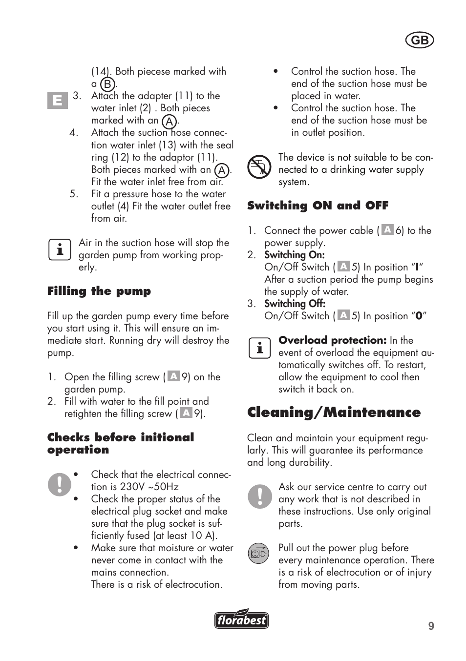 Cleaning/maintenance | Florabest FGPS 1100 B2 User Manual | Page 9 / 60