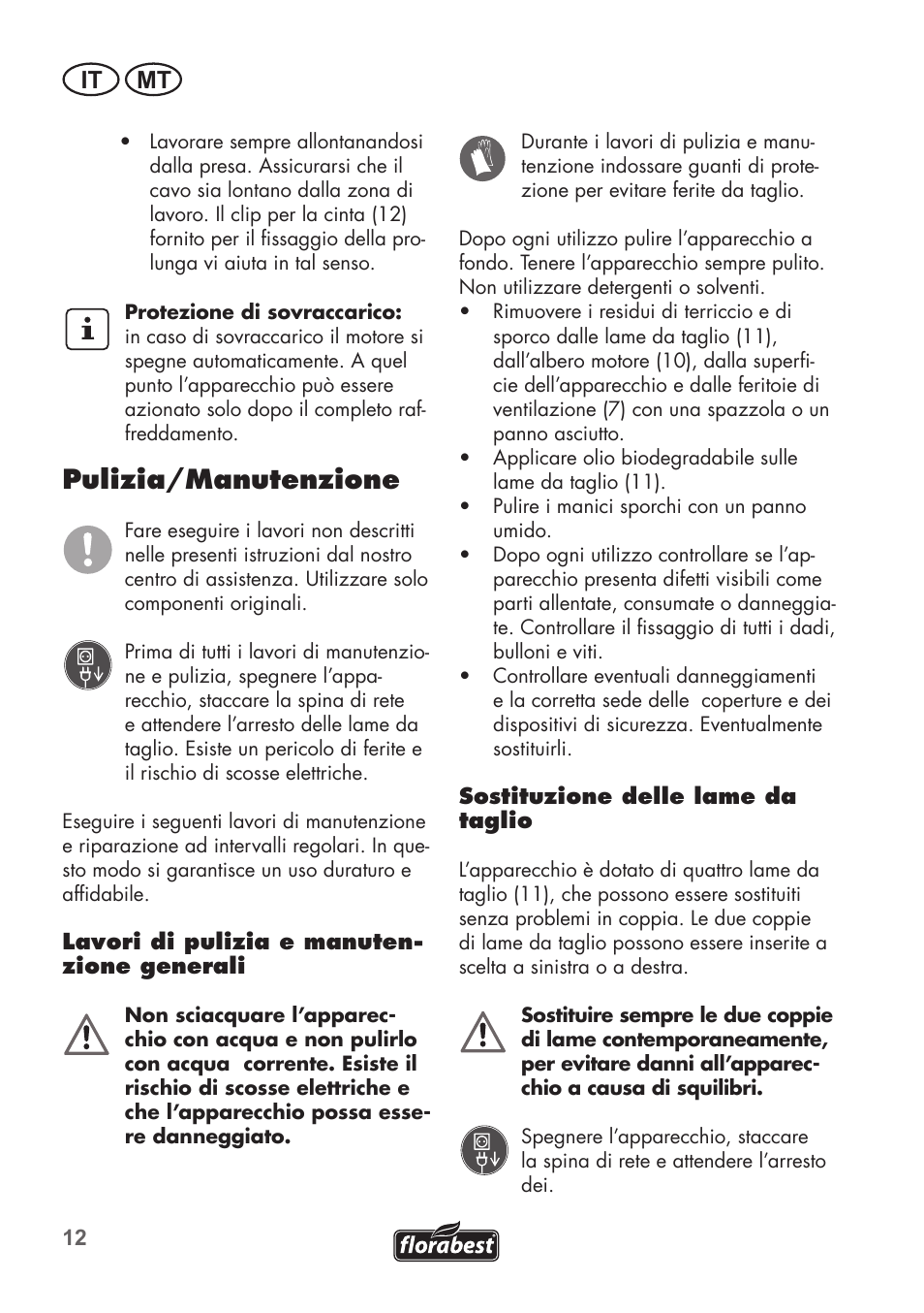 Pulizia/manutenzione, It mt | Florabest FGH 710 A1 User Manual | Page 12 / 58