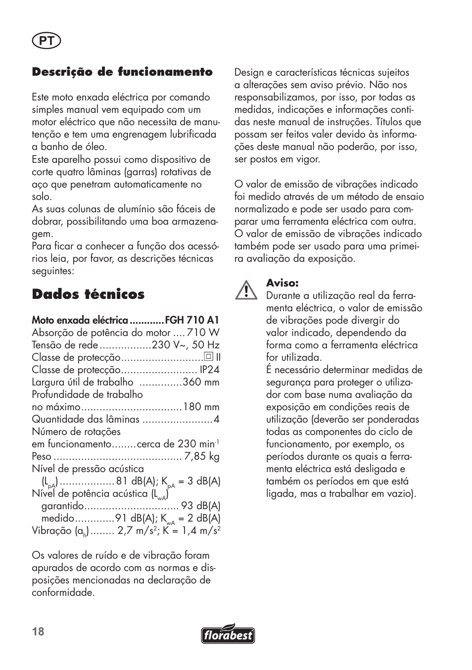 Dados técnicos | Florabest FGH 710 A1 User Manual | Page 18 / 58
