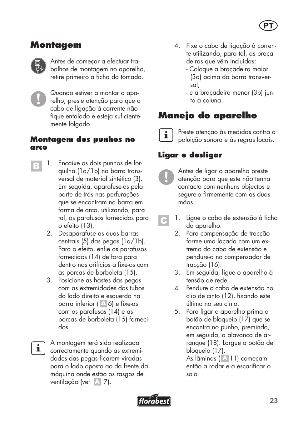 Montagem, Manejo do aparelho | Florabest FGH 710 A1 User Manual | Page 23 / 58