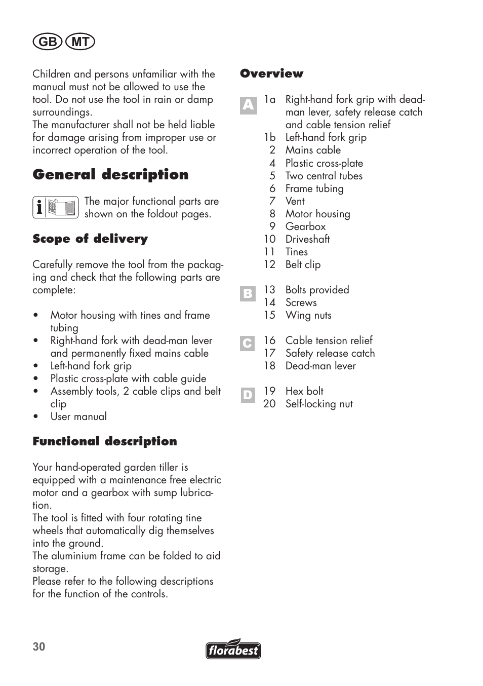 General description, Gb mt | Florabest FGH 710 A1 User Manual | Page 30 / 58